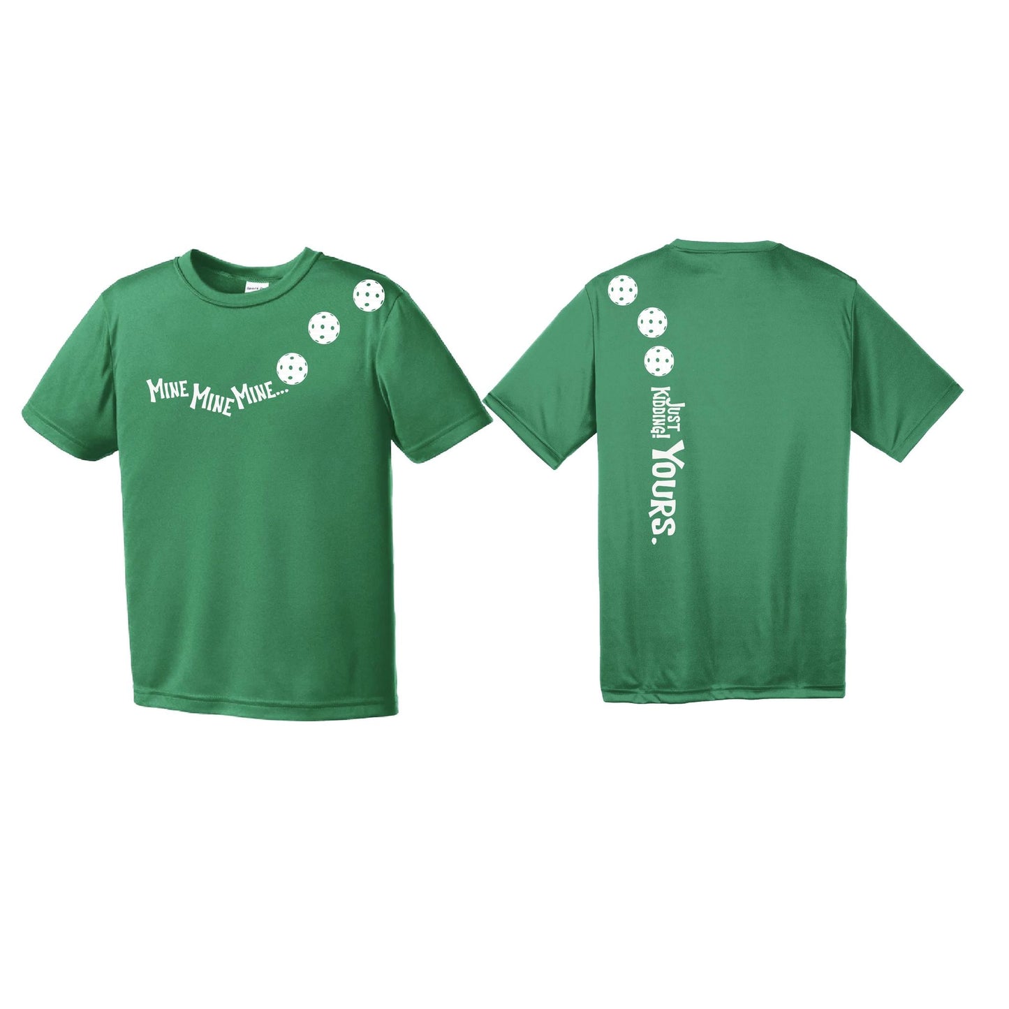 Mine JK Yours (Pickleballs Red White Yellow) | Youth Short Sleeve Pickleball Performance T-Shirts | 100% Polyester