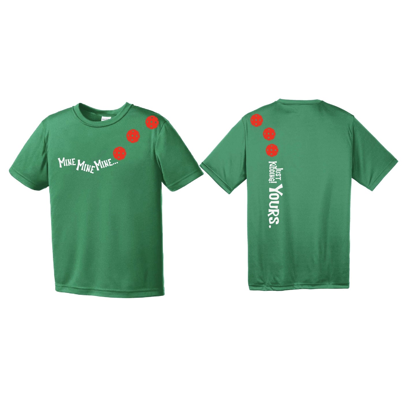 Mine JK Yours (Pickleballs Red White Yellow) | Youth Short Sleeve Pickleball Performance T-Shirts | 100% Polyester