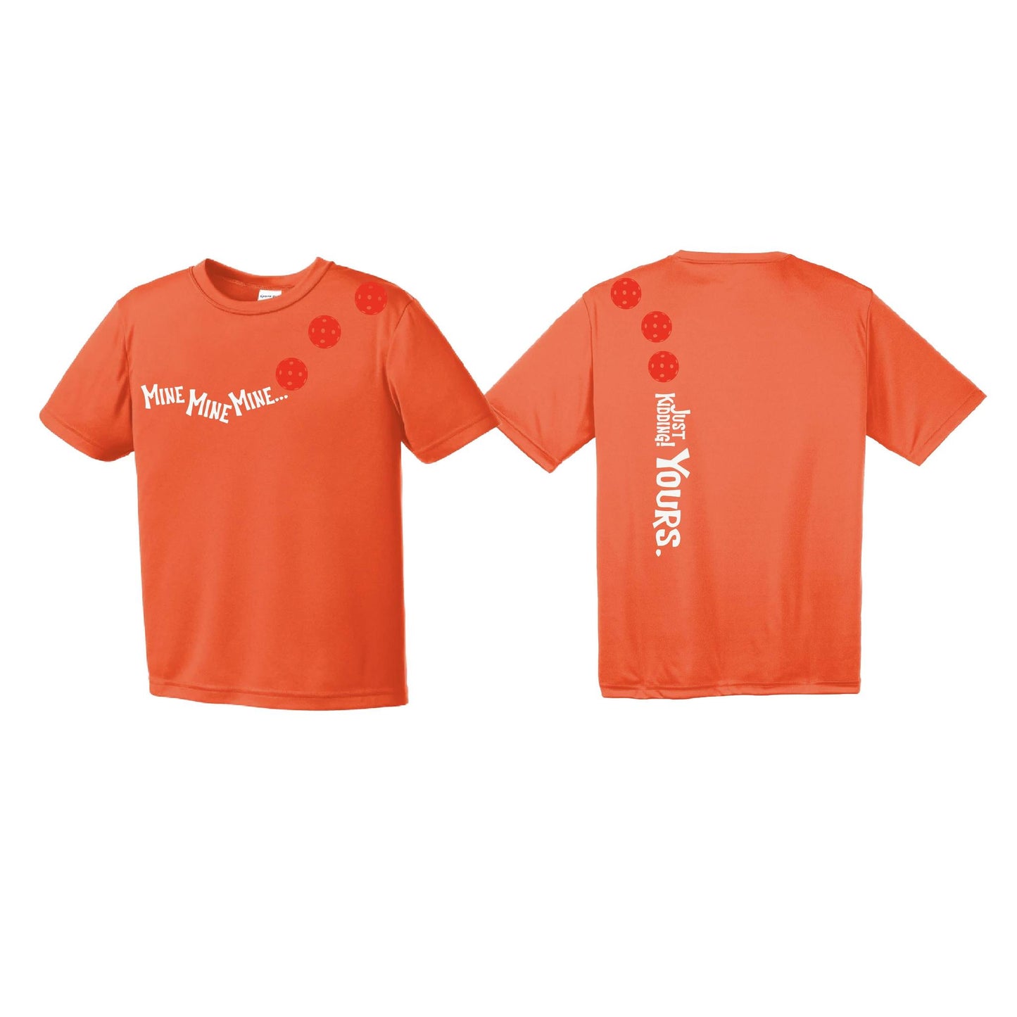 Mine JK Yours (Pickleballs Red White Yellow) | Youth Short Sleeve Pickleball Performance T-Shirts | 100% Polyester