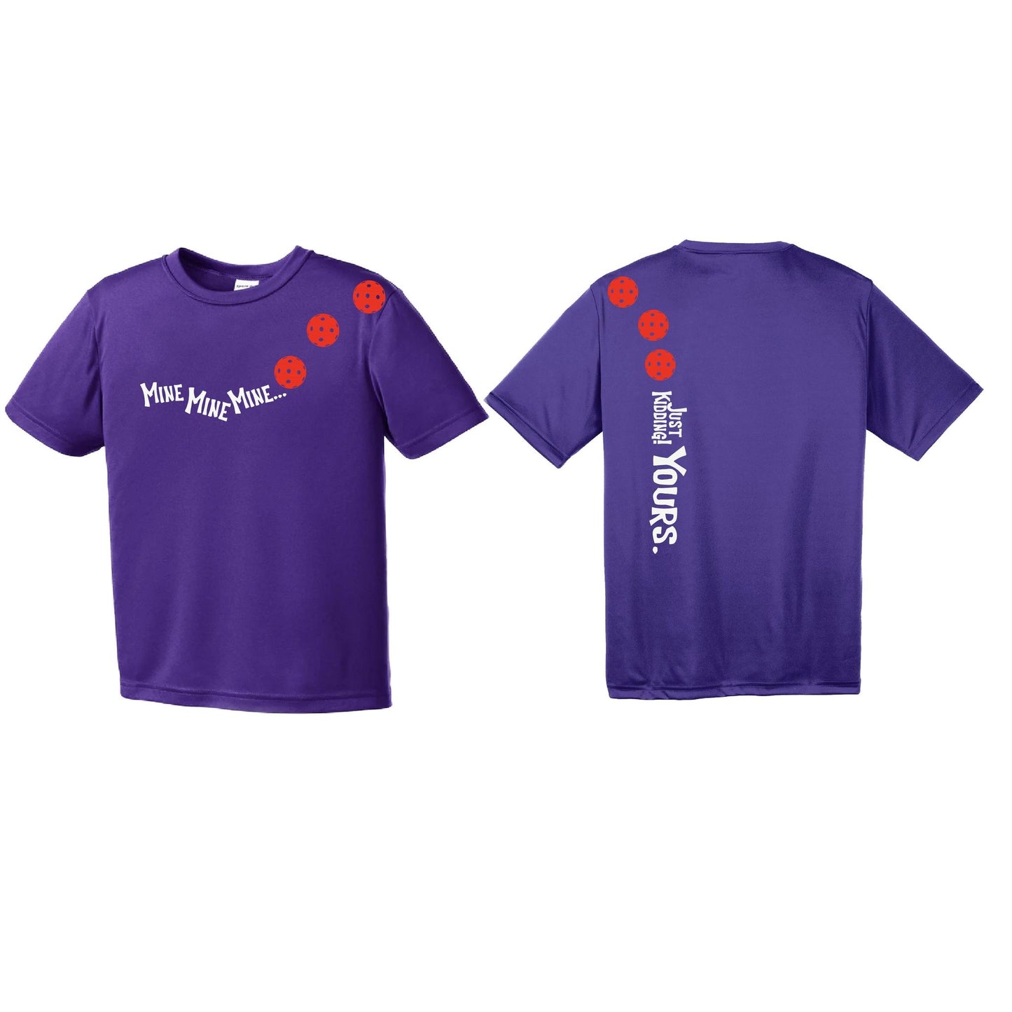 Mine JK Yours (Pickleballs Red White Yellow) | Youth Short Sleeve Pickleball Performance T-Shirts | 100% Polyester