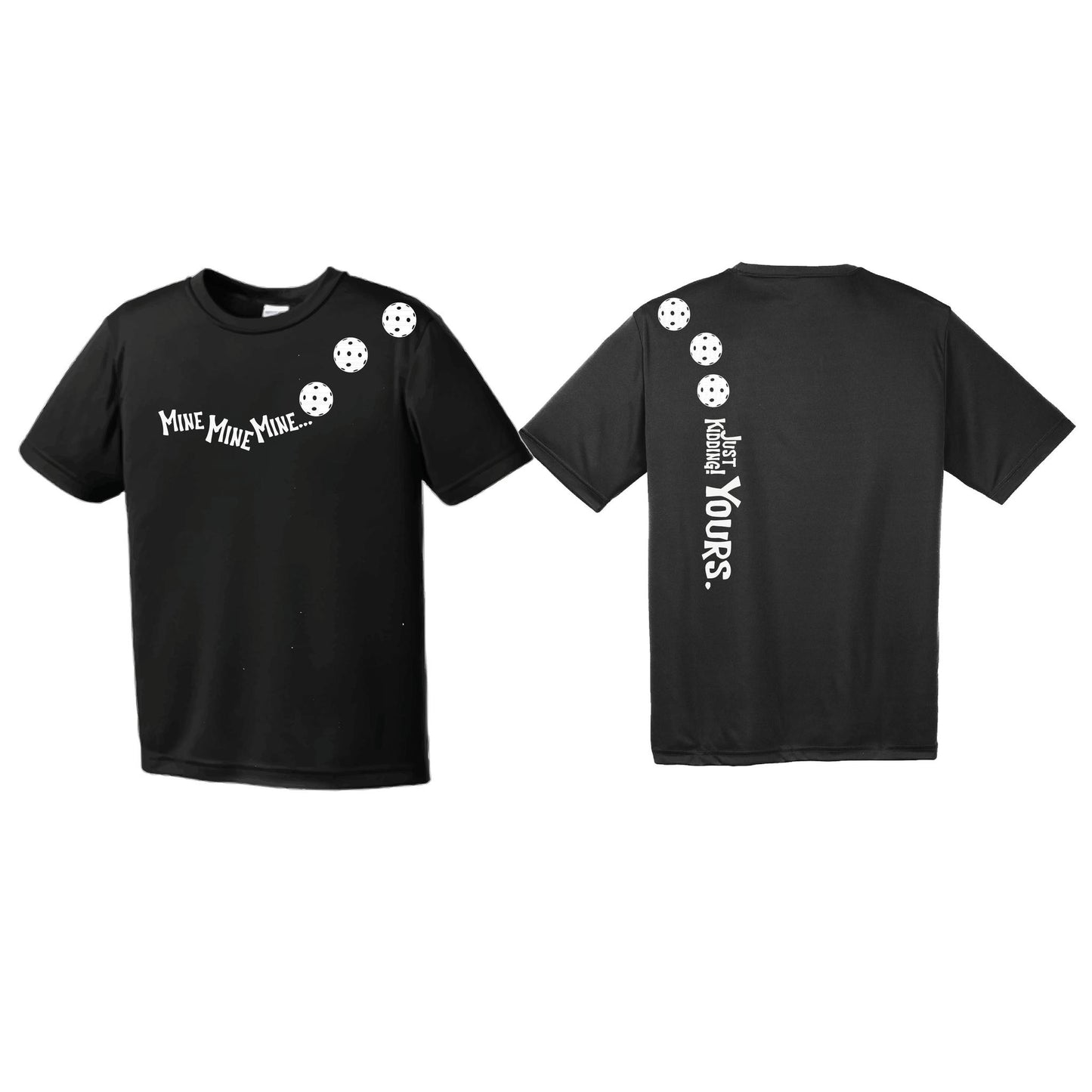 Mine JK Yours (Pickleballs Red White Yellow) | Youth Short Sleeve Pickleball Performance T-Shirts | 100% Polyester