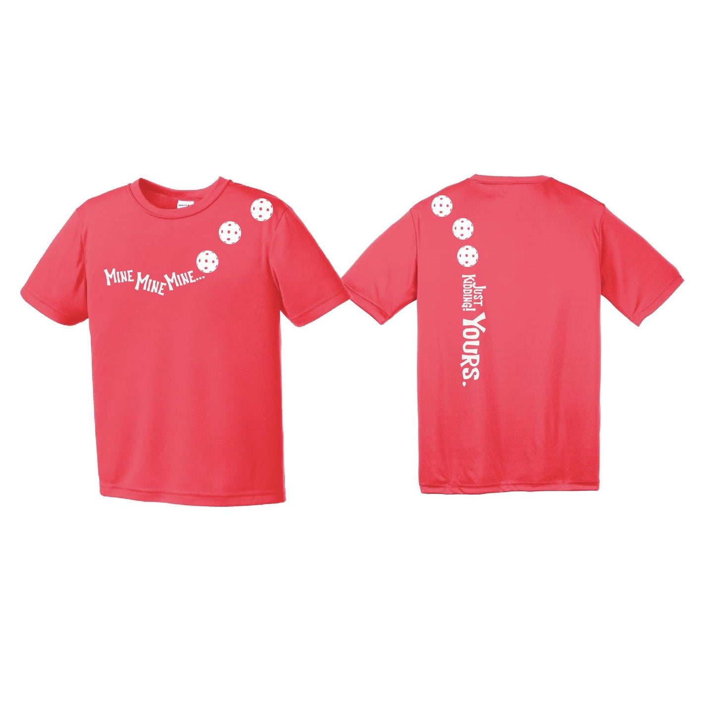 Mine JK Yours (Pickleballs Red White Yellow) | Youth Short Sleeve Pickleball Performance T-Shirts | 100% Polyester