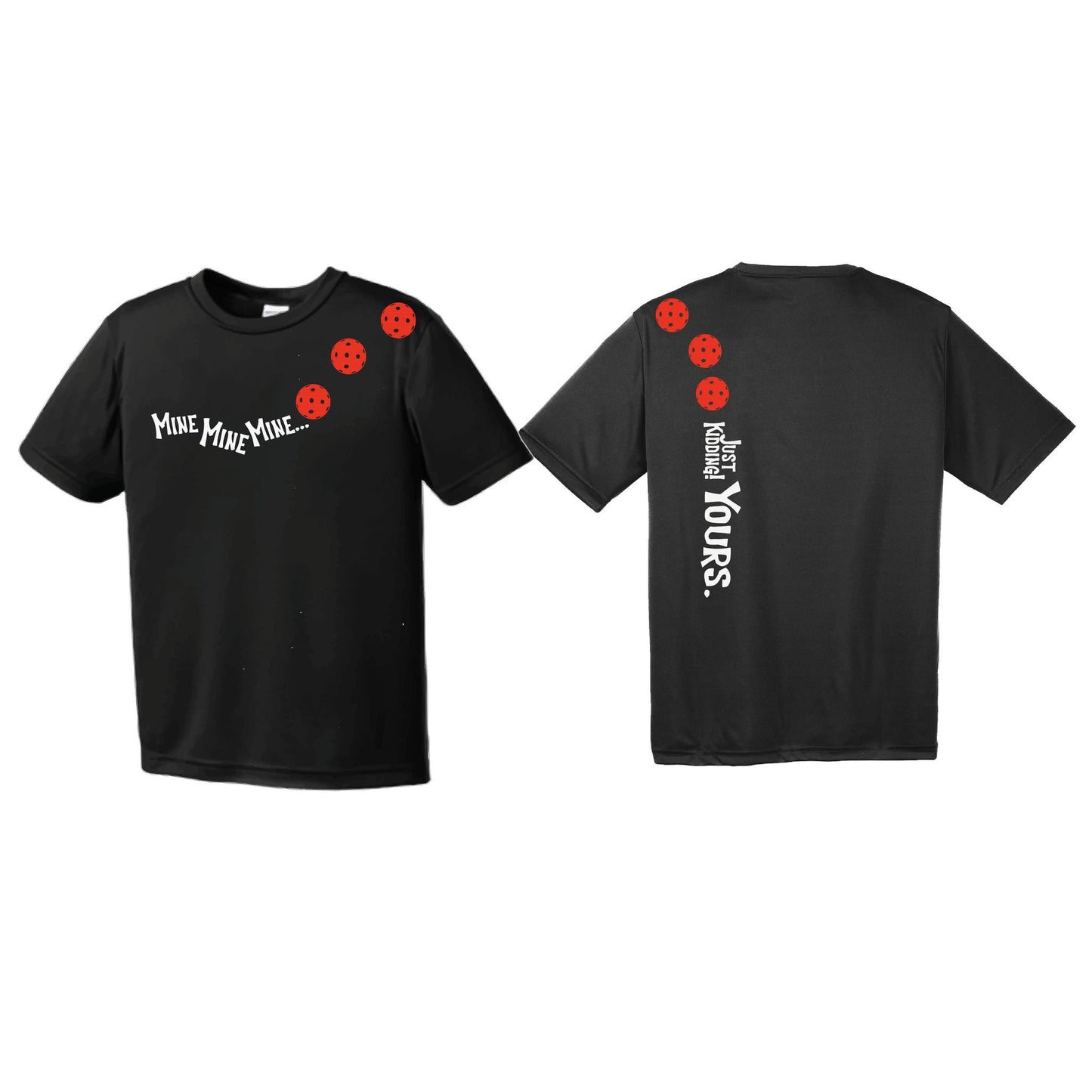 Mine JK Yours (Pickleballs Red White Yellow) | Youth Short Sleeve Pickleball Performance T-Shirts | 100% Polyester