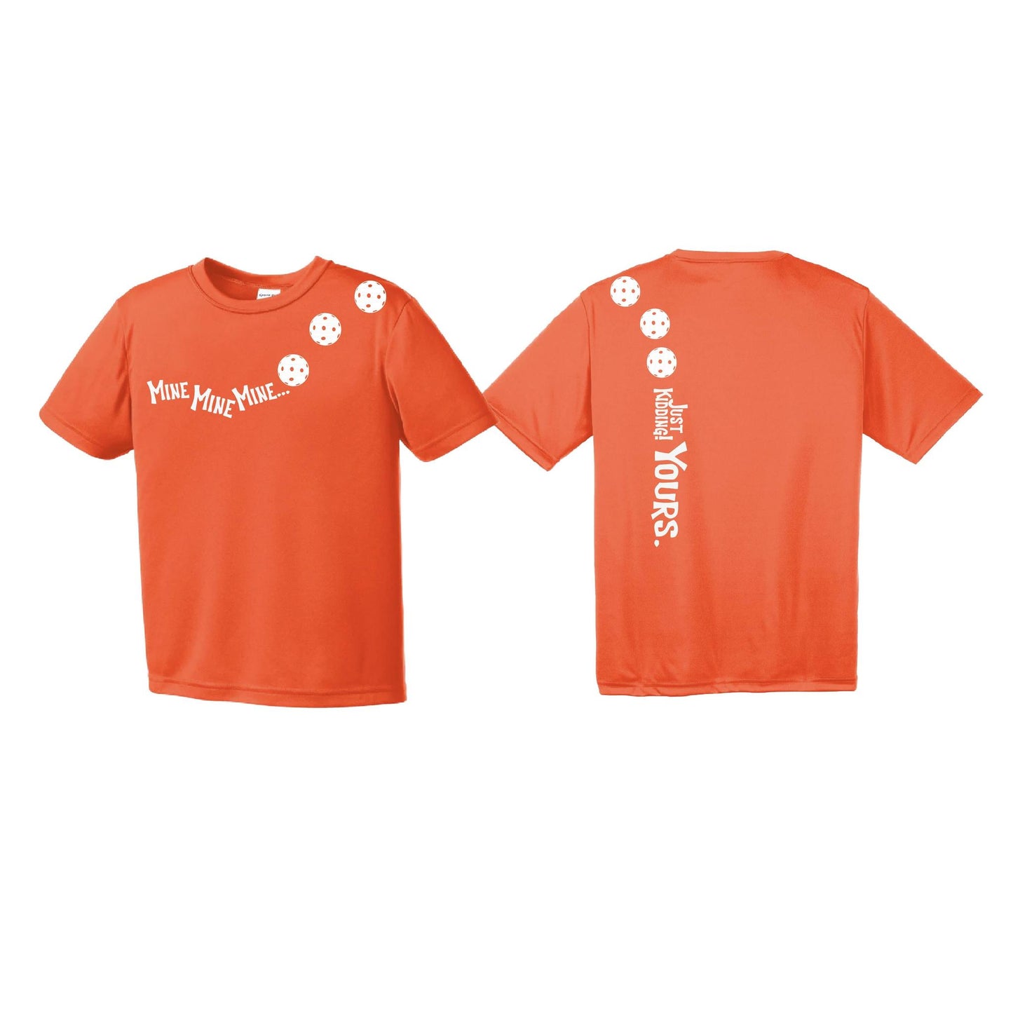 Mine JK Yours (Pickleballs Red White Yellow) | Youth Short Sleeve Pickleball Performance T-Shirts | 100% Polyester