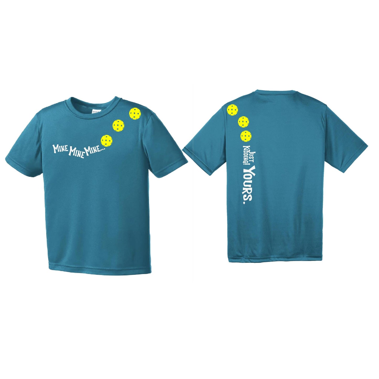 Mine JK Yours (Pickleballs Red White Yellow) | Youth Short Sleeve Pickleball Performance T-Shirts | 100% Polyester