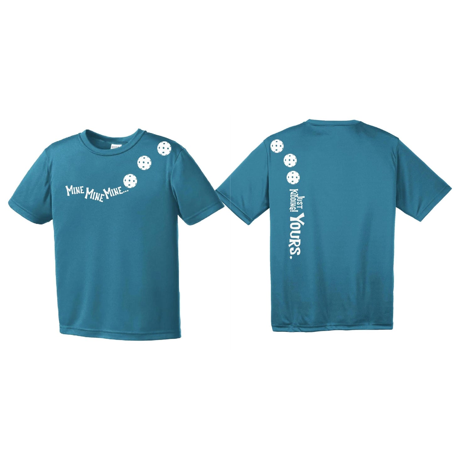 Mine JK Yours (Pickleballs Red White Yellow) | Youth Short Sleeve Pickleball Performance T-Shirts | 100% Polyester
