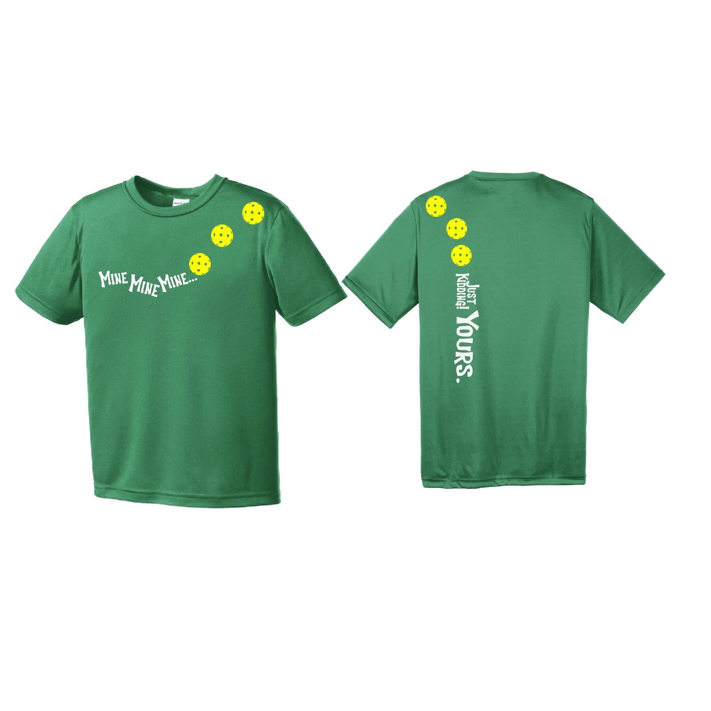 Mine JK Yours (Pickleballs Red White Yellow) | Youth Short Sleeve Pickleball Performance T-Shirts | 100% Polyester