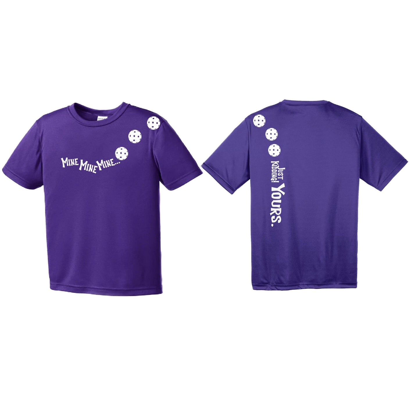Mine JK Yours (Pickleballs Red White Yellow) | Youth Short Sleeve Pickleball Performance T-Shirts | 100% Polyester