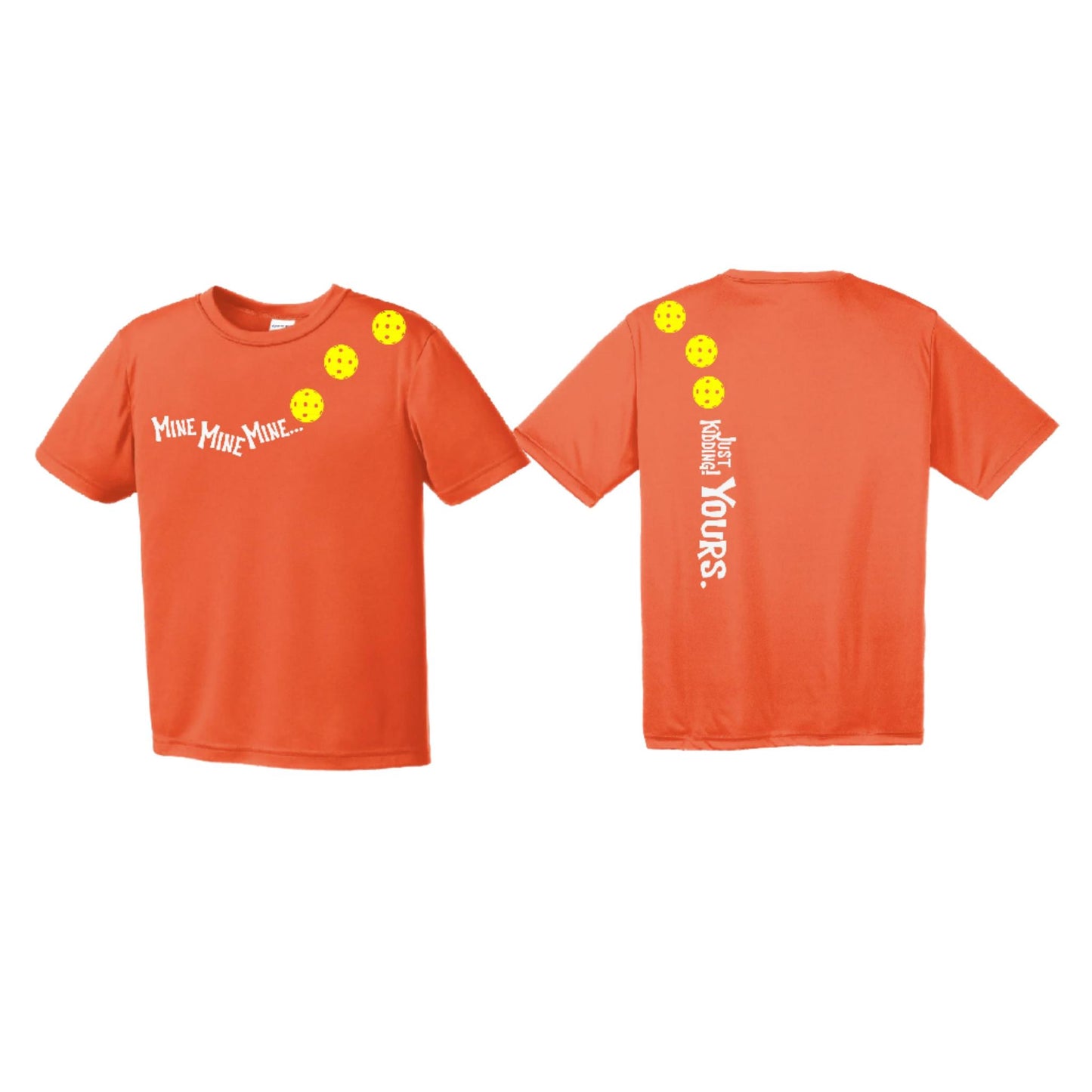 Mine JK Yours (Pickleballs Red White Yellow) | Youth Short Sleeve Pickleball Performance T-Shirts | 100% Polyester