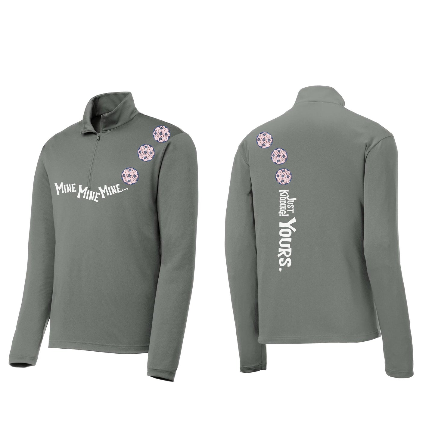 Mine JK Yours (Pickleballs With Stars) | Men's 1/4 Zip Long Sleeve Pullover Athletic Performance Shirt | 100% Polyester