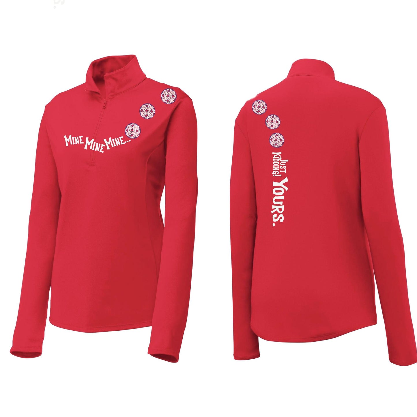Mine JK Yours (Pickleballs With Stars) | Women's 1/4 Zip Pickleball Pullover | 100% Polyester