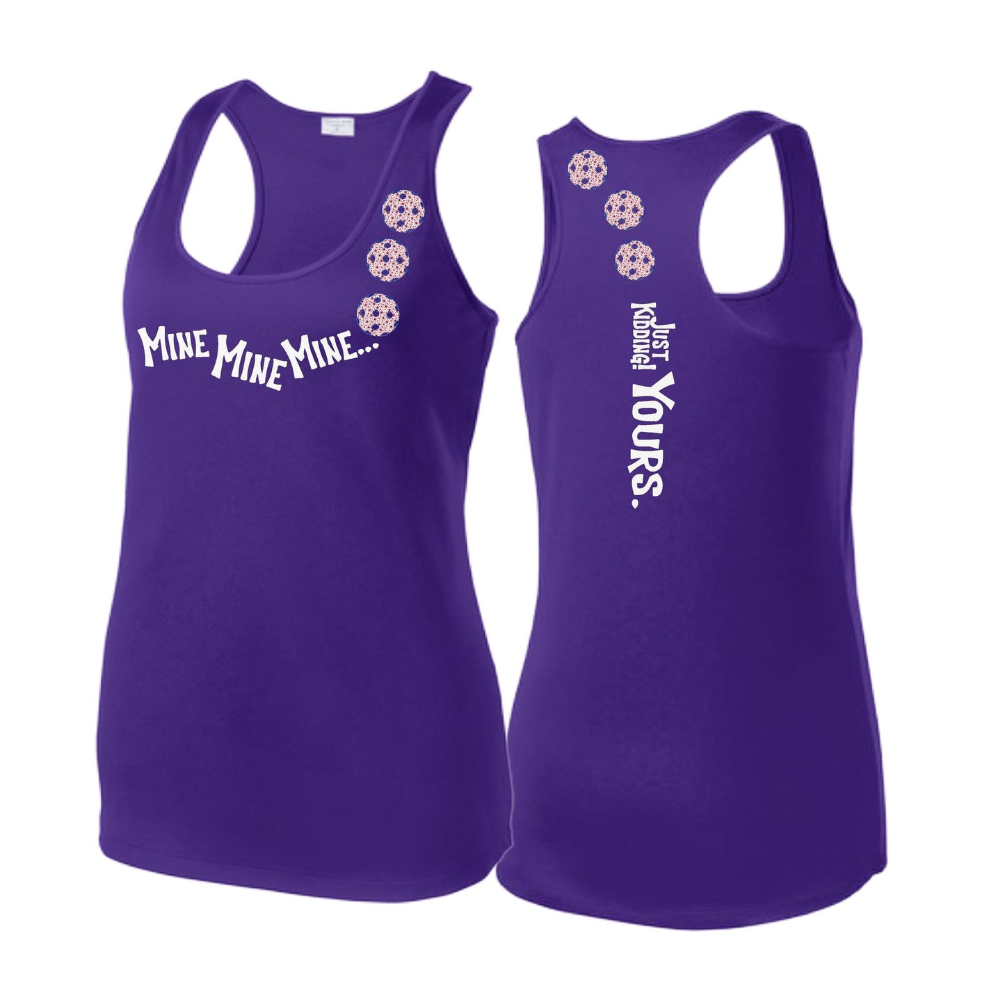 Mine JK Yours (Pickleballs With Stars) | Women's Racerback Pickleball Tank | 100% Polyester