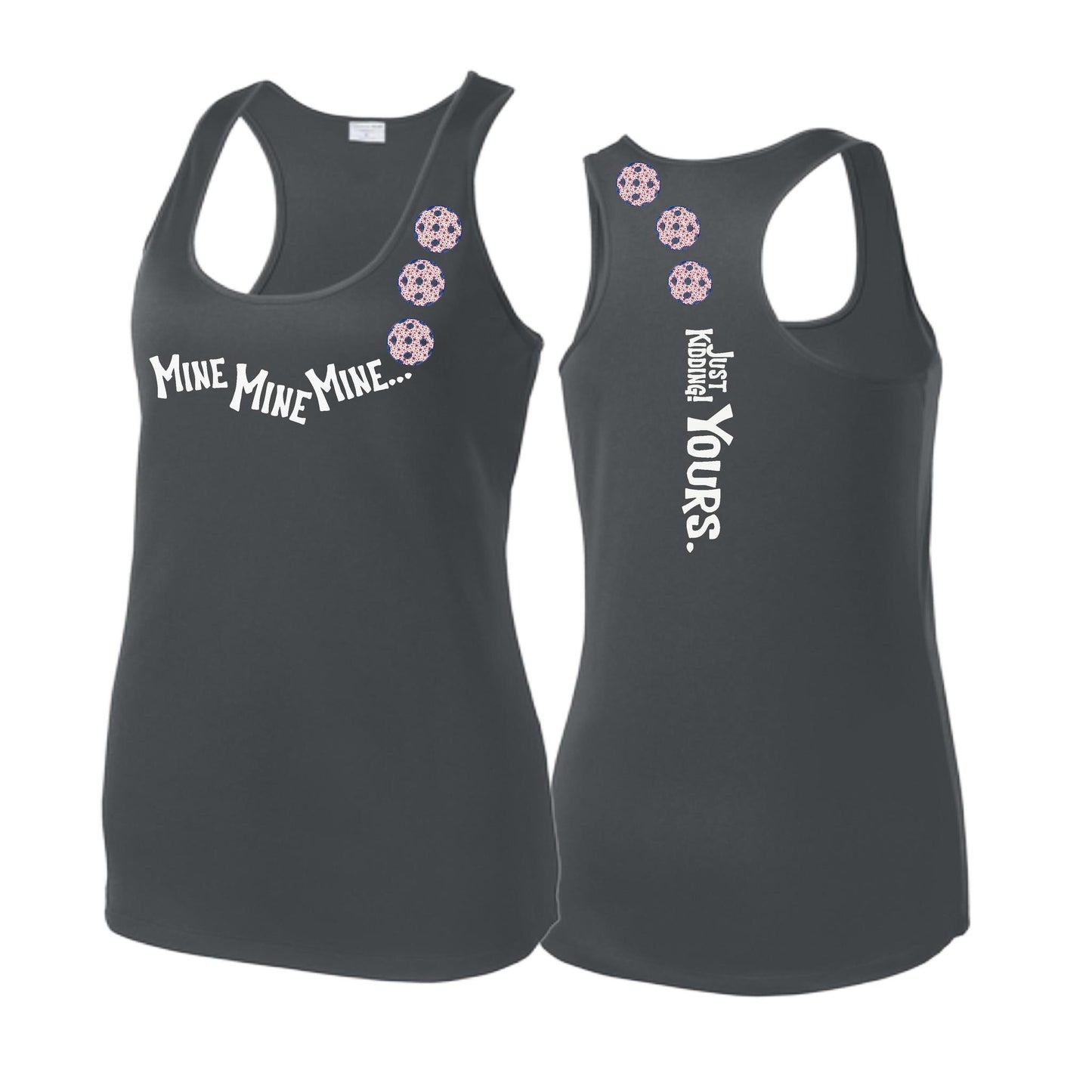 Mine JK Yours (Pickleballs With Stars) | Women's Racerback Pickleball Tank | 100% Polyester