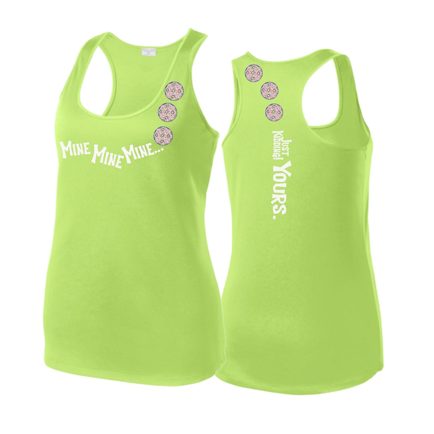 Mine JK Yours (Pickleballs With Stars) | Women's Racerback Pickleball Tank | 100% Polyester