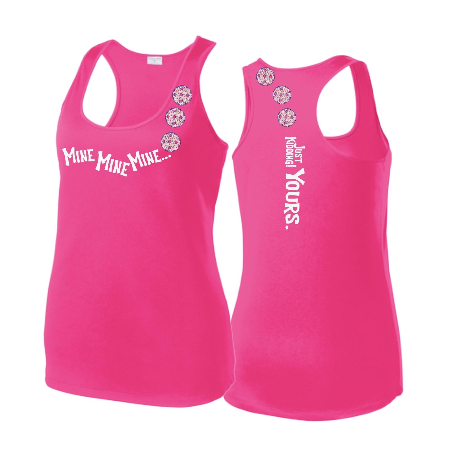 Mine JK Yours (Pickleballs With Stars) | Women's Racerback Pickleball Tank | 100% Polyester