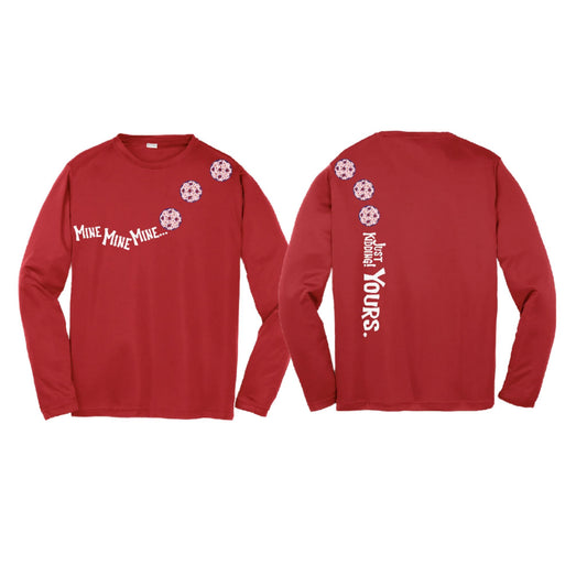 Mine JK Yours (Pickleballs With Stars) | Youth Long Sleeve Pickleball Performance T-Shirts | 100% Polyester