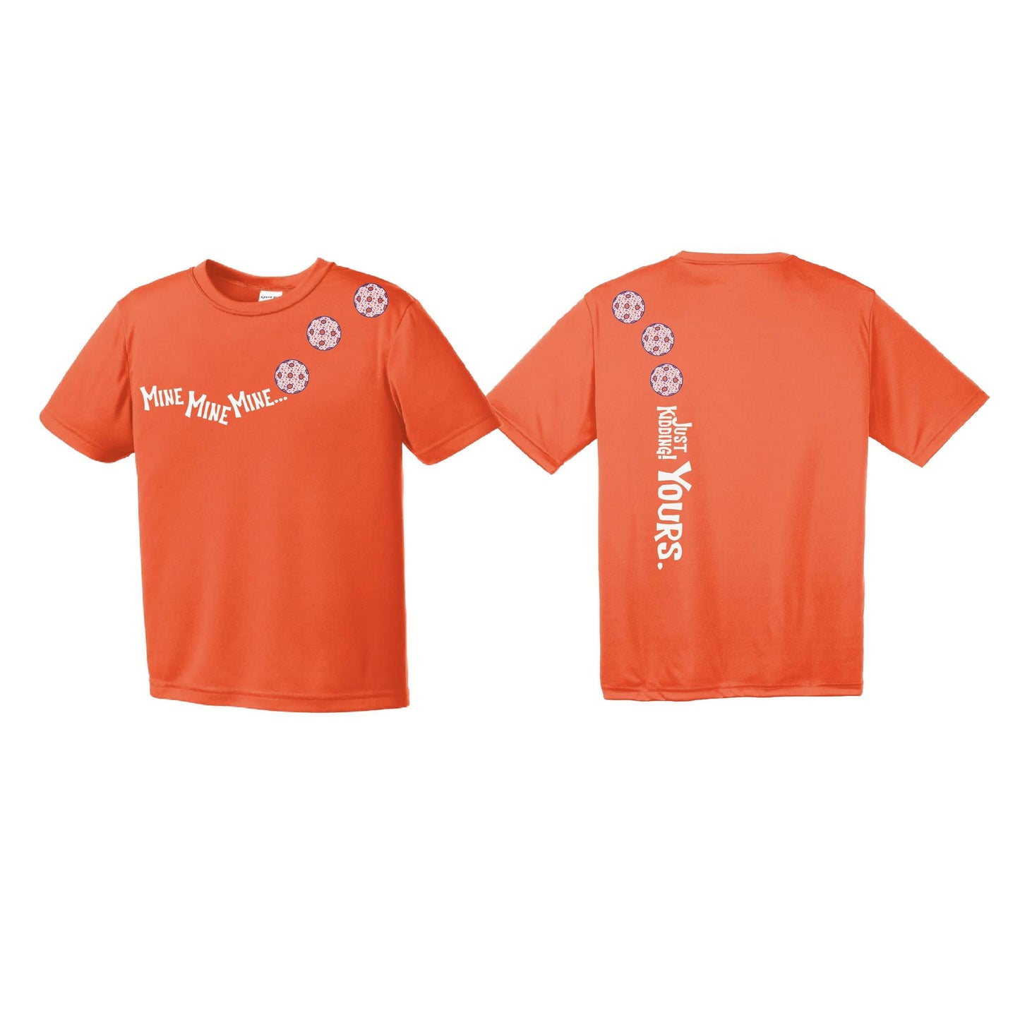 Mine JK Yours (Pickleballs With Stars) | Youth Short Sleeve Pickleball Performance T-Shirts | 100% Polyester