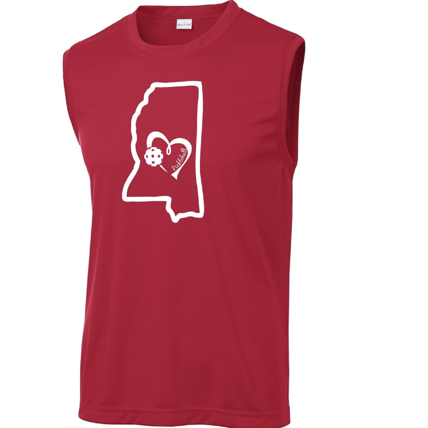 Mississippi State With Pickleball Love | Men's Sleeveless Pickleball Performance T-Shirt | 100% Polyester