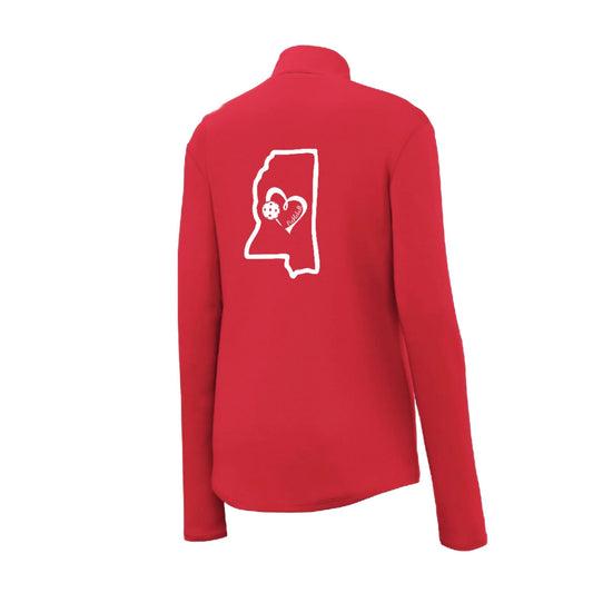 Mississippi State With Pickleball Love | Women’s 1/4 Zip Pullover Athletic Performance Shirt | 100% Polyester