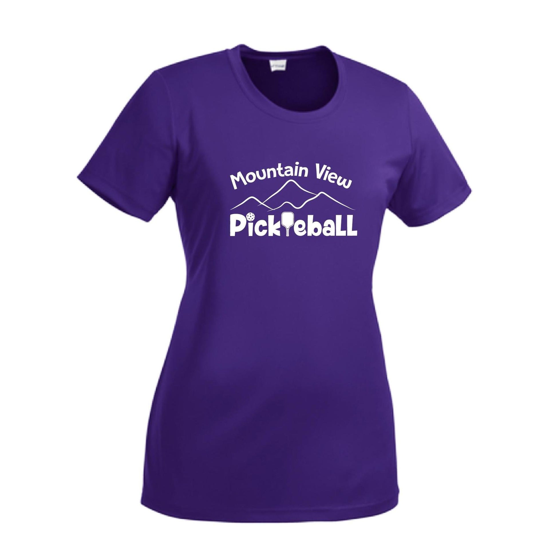 Mountain View Pickleball Club | Women’s Short Sleeve Crewneck Pickleball Performance T-Shirts | 100% Polyester