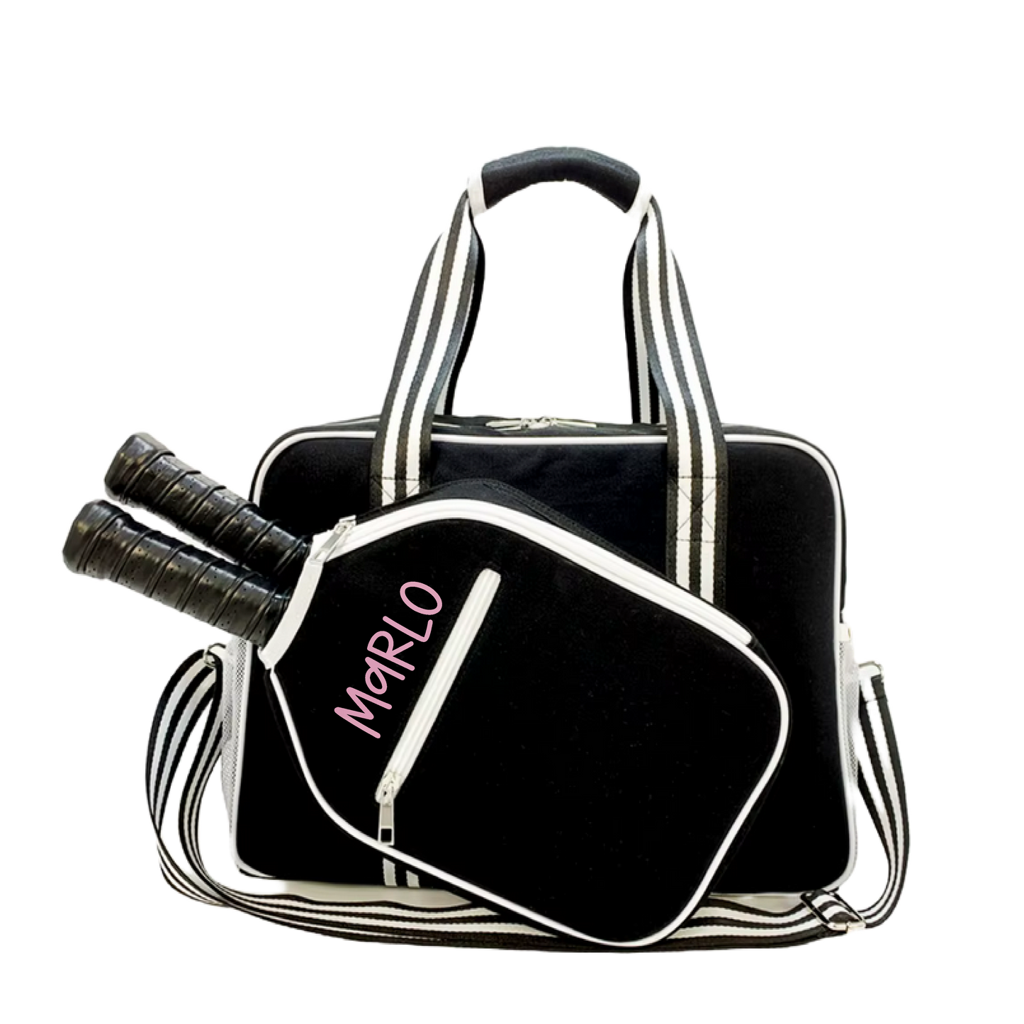 "Nightshade" Black with White Trim Pickleball Bag (Free Customization) | Pickleball Sports Bag | Medium Size Court Bag