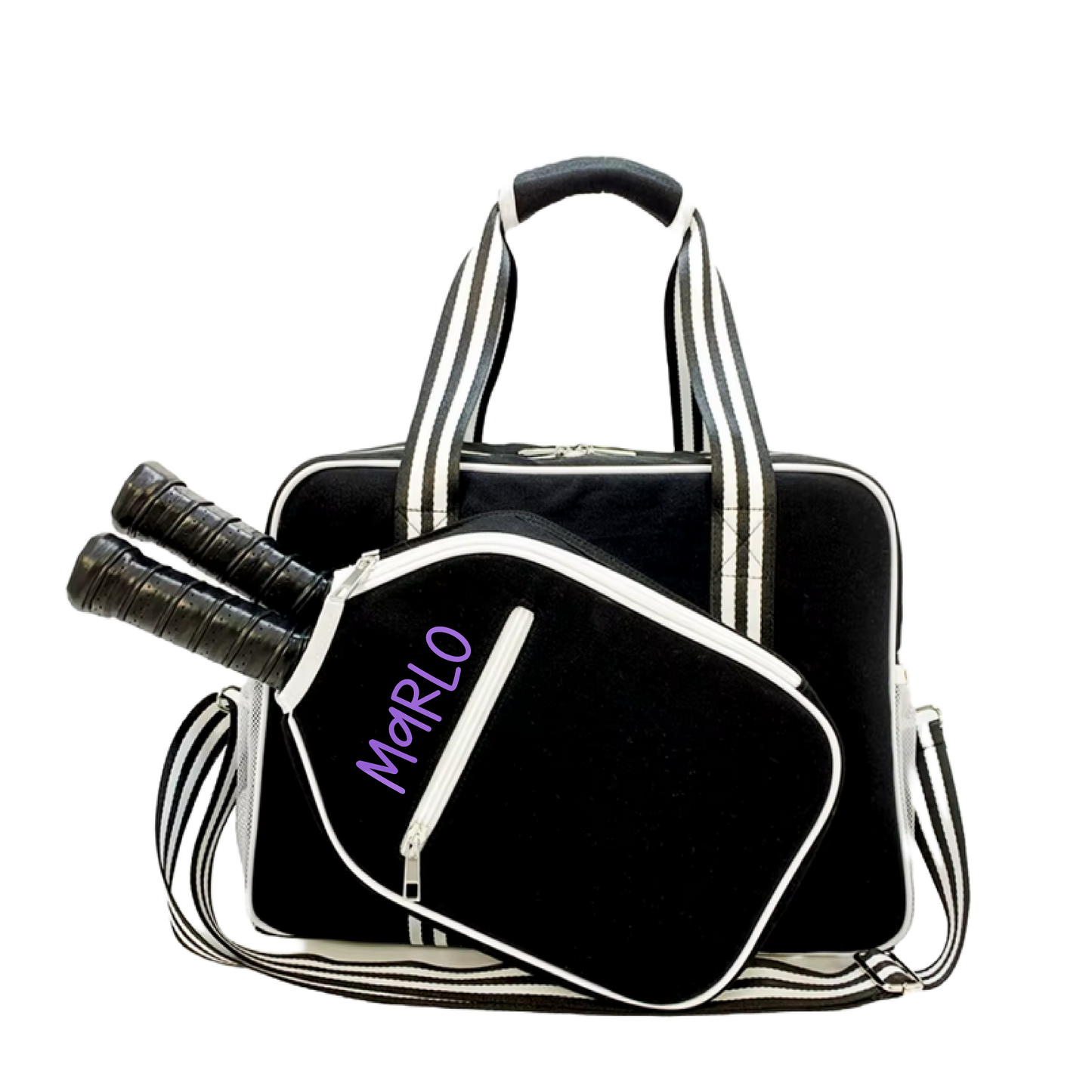 "Nightshade" Black with White Trim Pickleball Bag (Free Customization) | Pickleball Sports Bag | Medium Size Court Bag