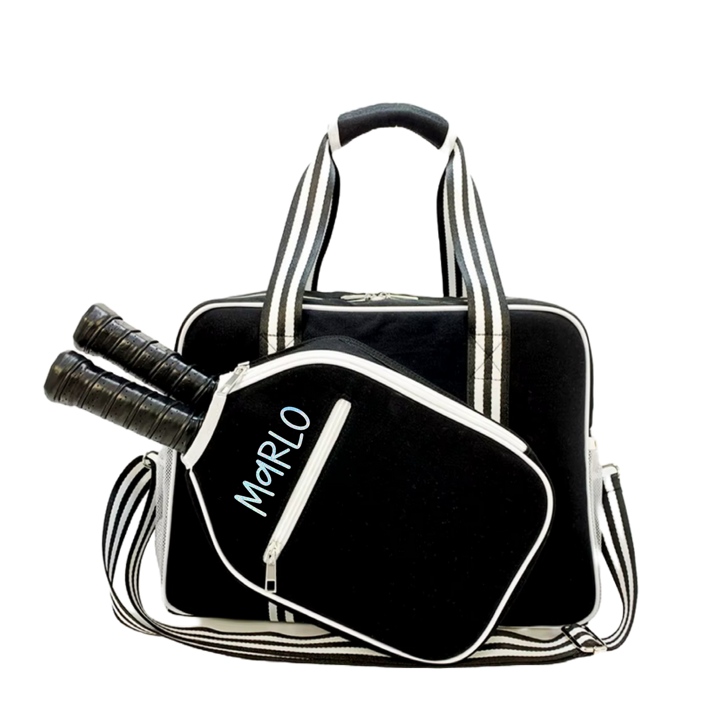 "Nightshade" Black with White Trim Pickleball Bag (Free Customization) | Pickleball Sports Bag | Medium Size Court Bag