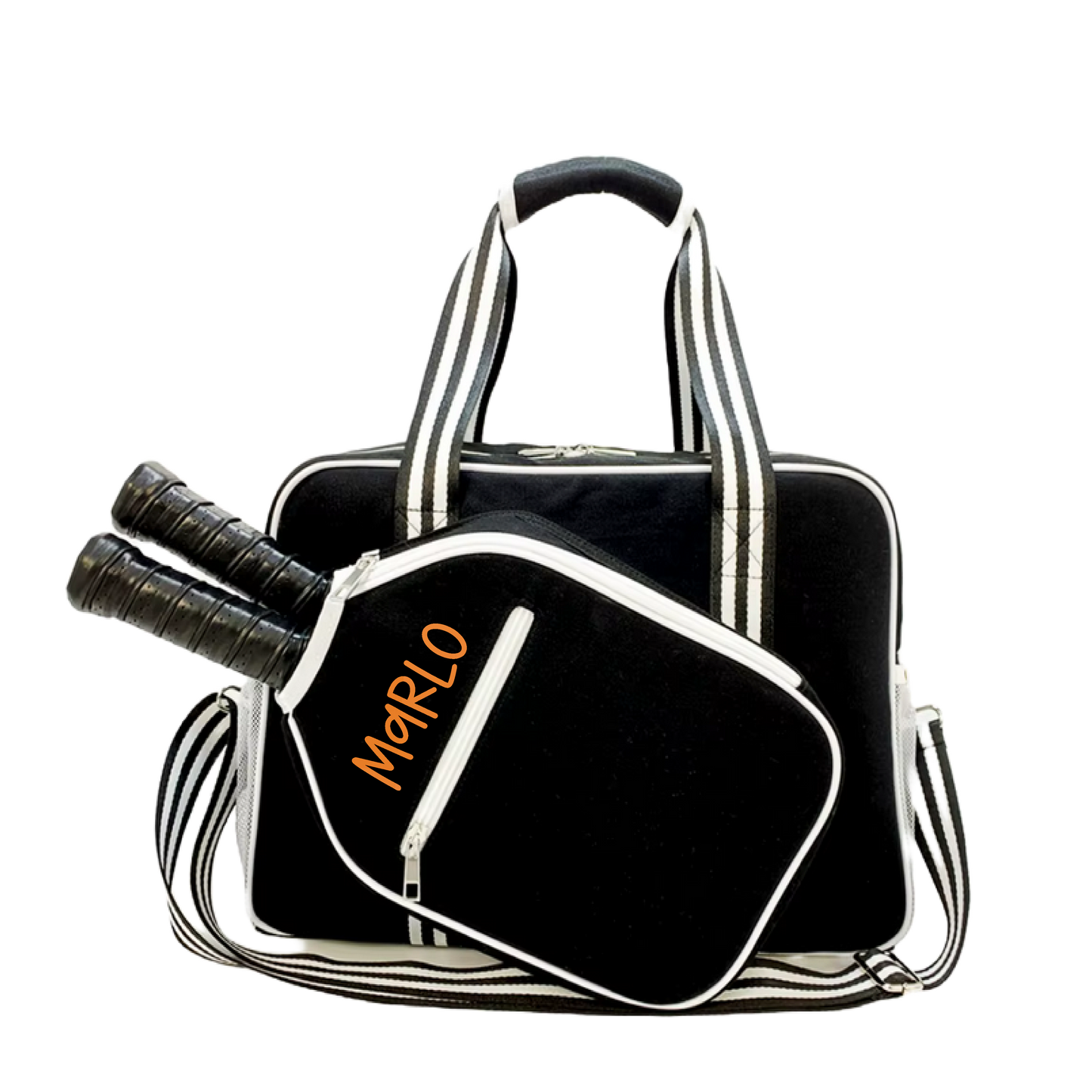 "Nightshade" Black with White Trim Pickleball Bag (Free Customization) | Pickleball Sports Bag | Medium Size Court Bag