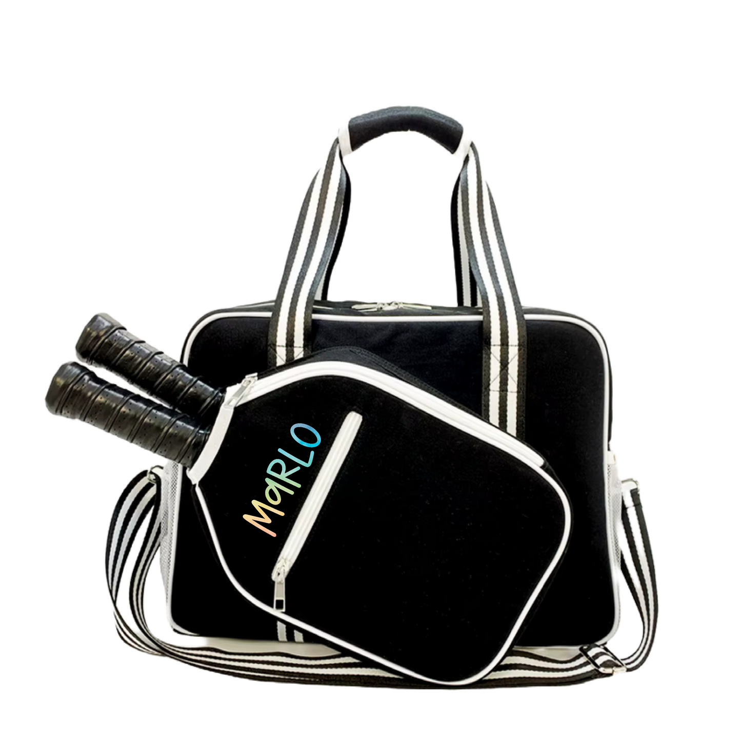 "Nightshade" Black with White Trim Pickleball Bag (Free Customization) | Pickleball Sports Bag | Medium Size Court Bag