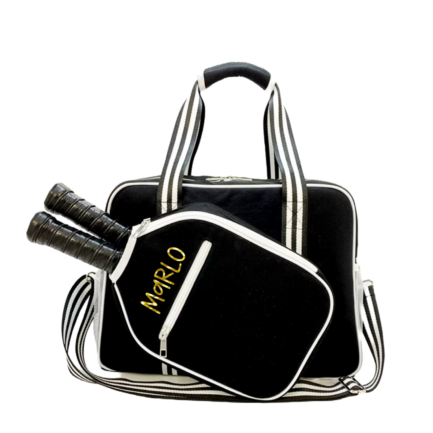 "Nightshade" Black with White Trim Pickleball Bag (Free Customization) | Pickleball Sports Bag | Medium Size Court Bag