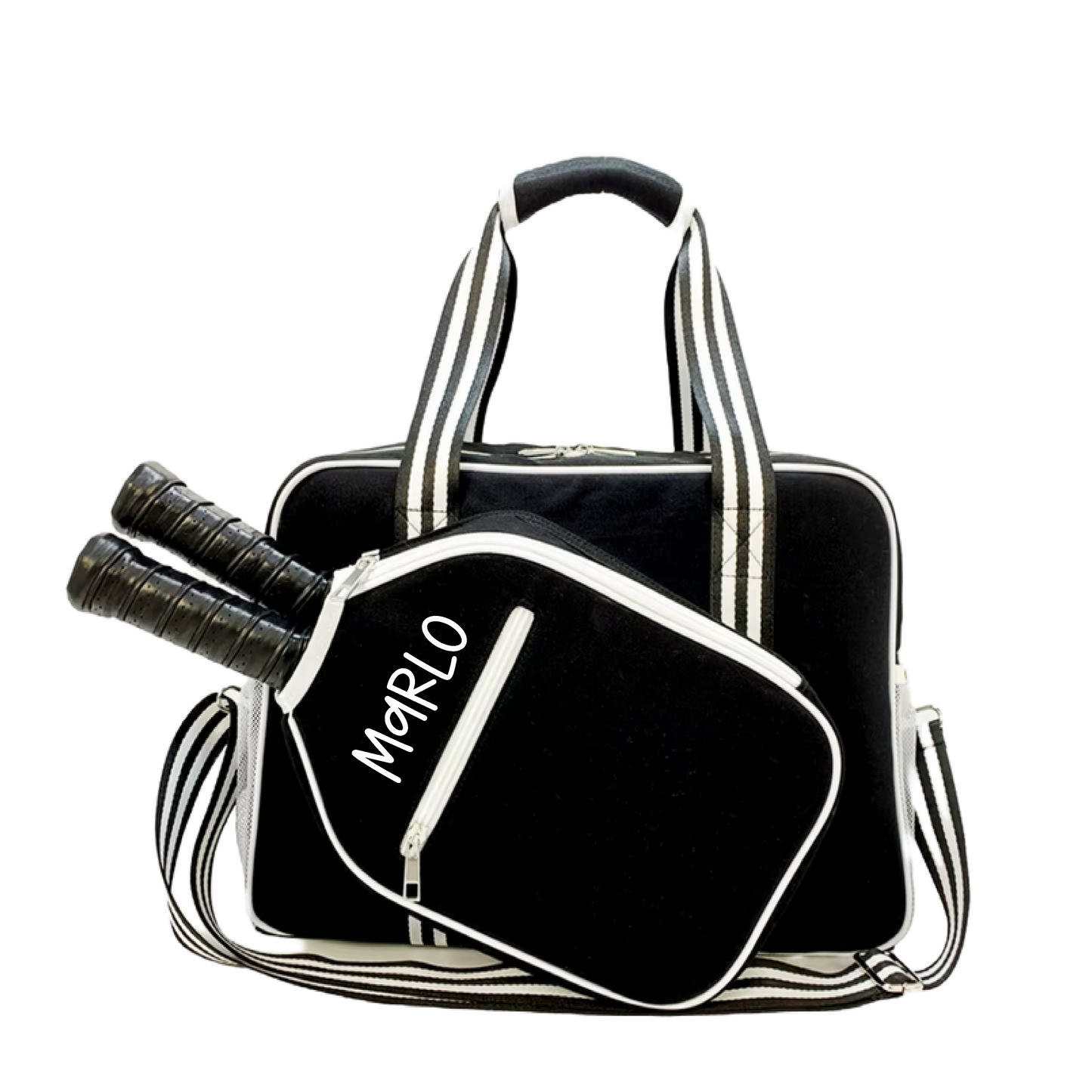 "Nightshade" Black with White Trim Pickleball Bag (Free Customization) | Pickleball Sports Bag | Medium Size Court Bag