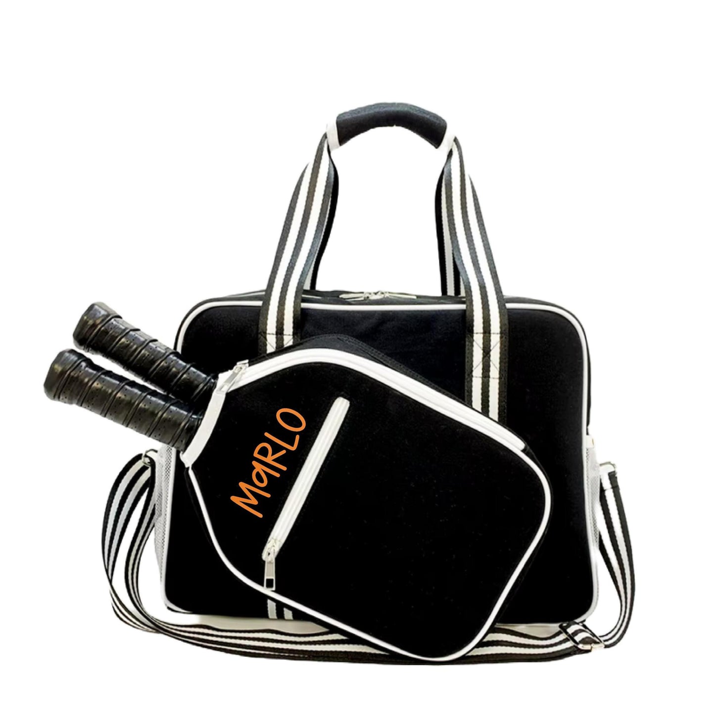 "Nightshade" Black with White Trim Pickleball Bag (Free Customization) | Pickleball Sports Bag | Medium Size Court Bag