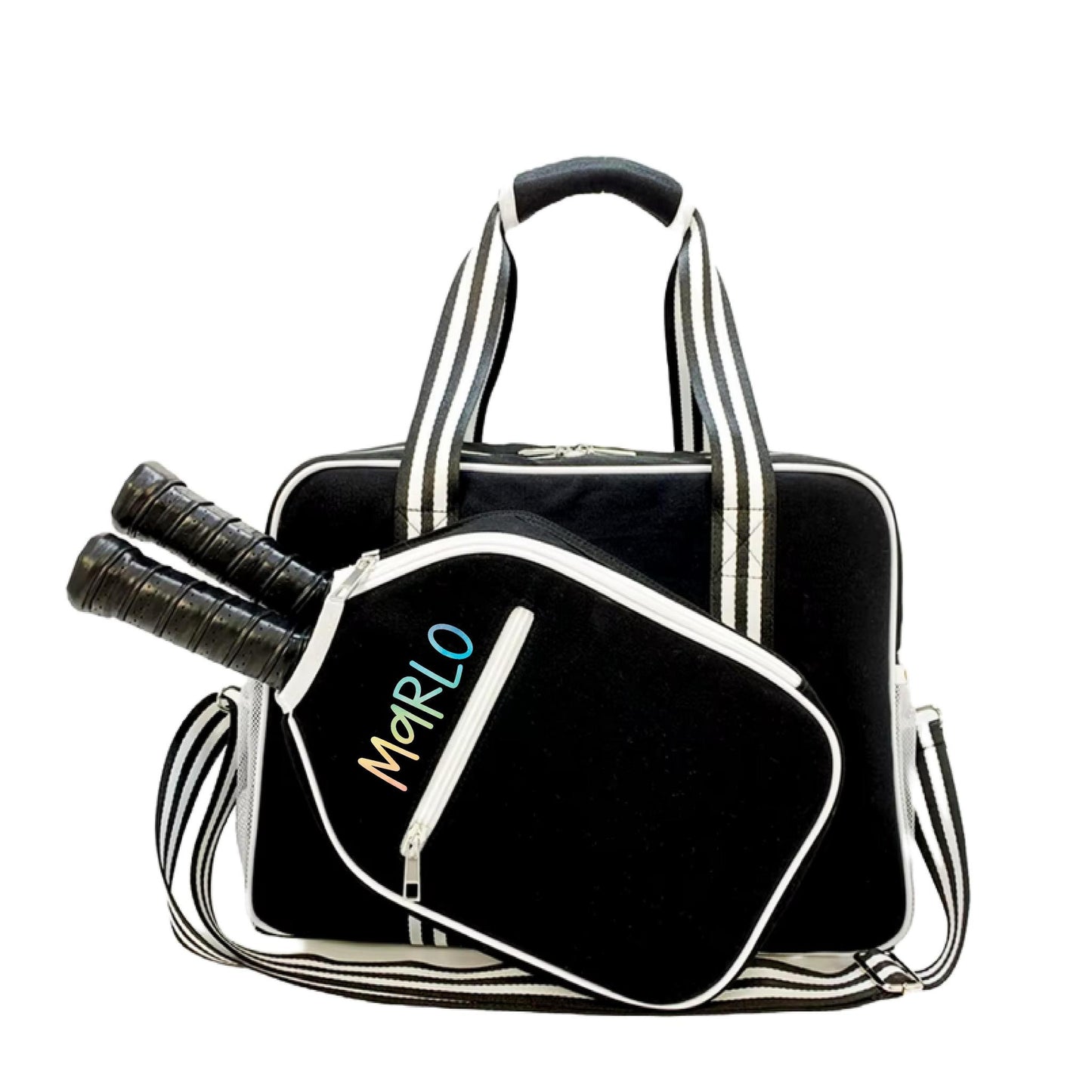 "Nightshade" Black with White Trim Pickleball Bag (Free Customization) | Pickleball Sports Bag | Medium Size Court Bag