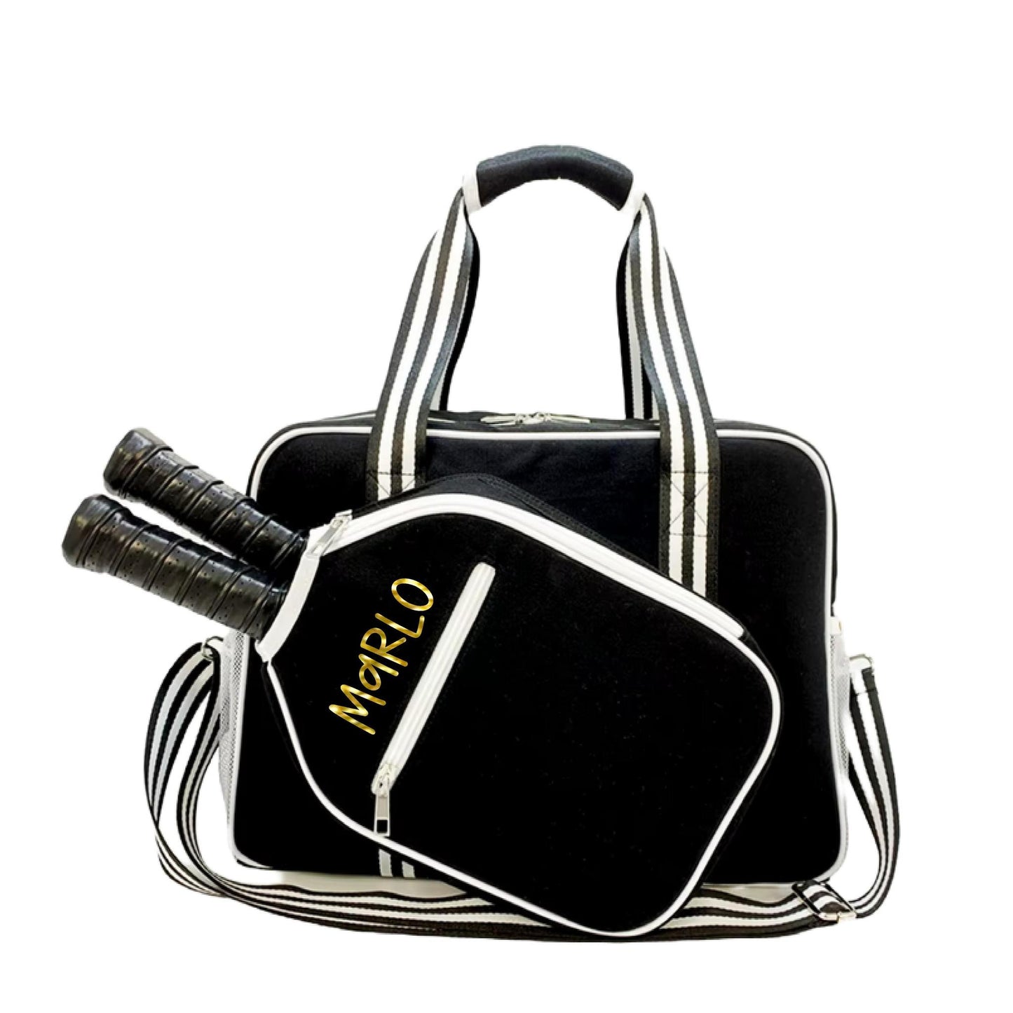 "Nightshade" Black with White Trim Pickleball Bag (Free Customization) | Pickleball Sports Bag | Medium Size Court Bag