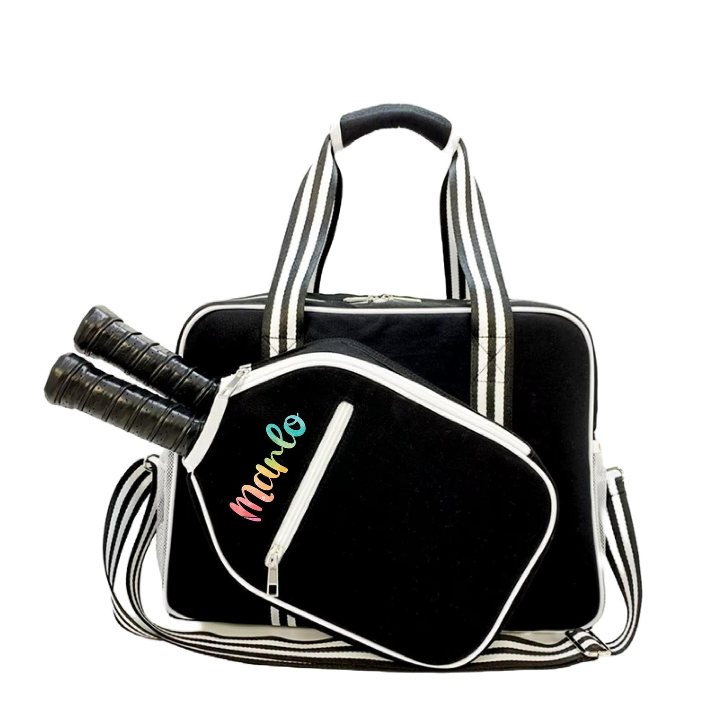 "Nightshade" Black with White Trim Pickleball Bag (Free Customization) | Pickleball Sports Bag | Medium Size Court Bag