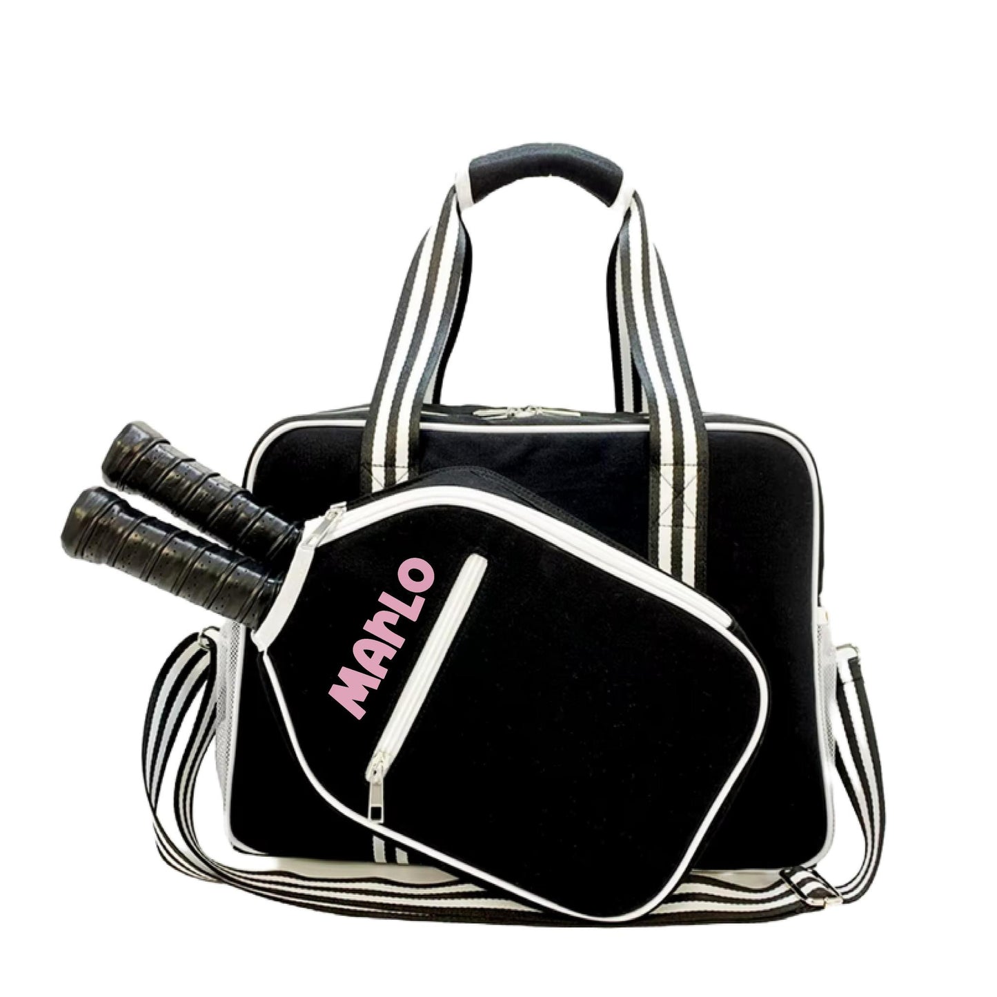 "Nightshade" Black with White Trim Pickleball Bag (Free Customization) | Pickleball Sports Bag | Medium Size Court Bag