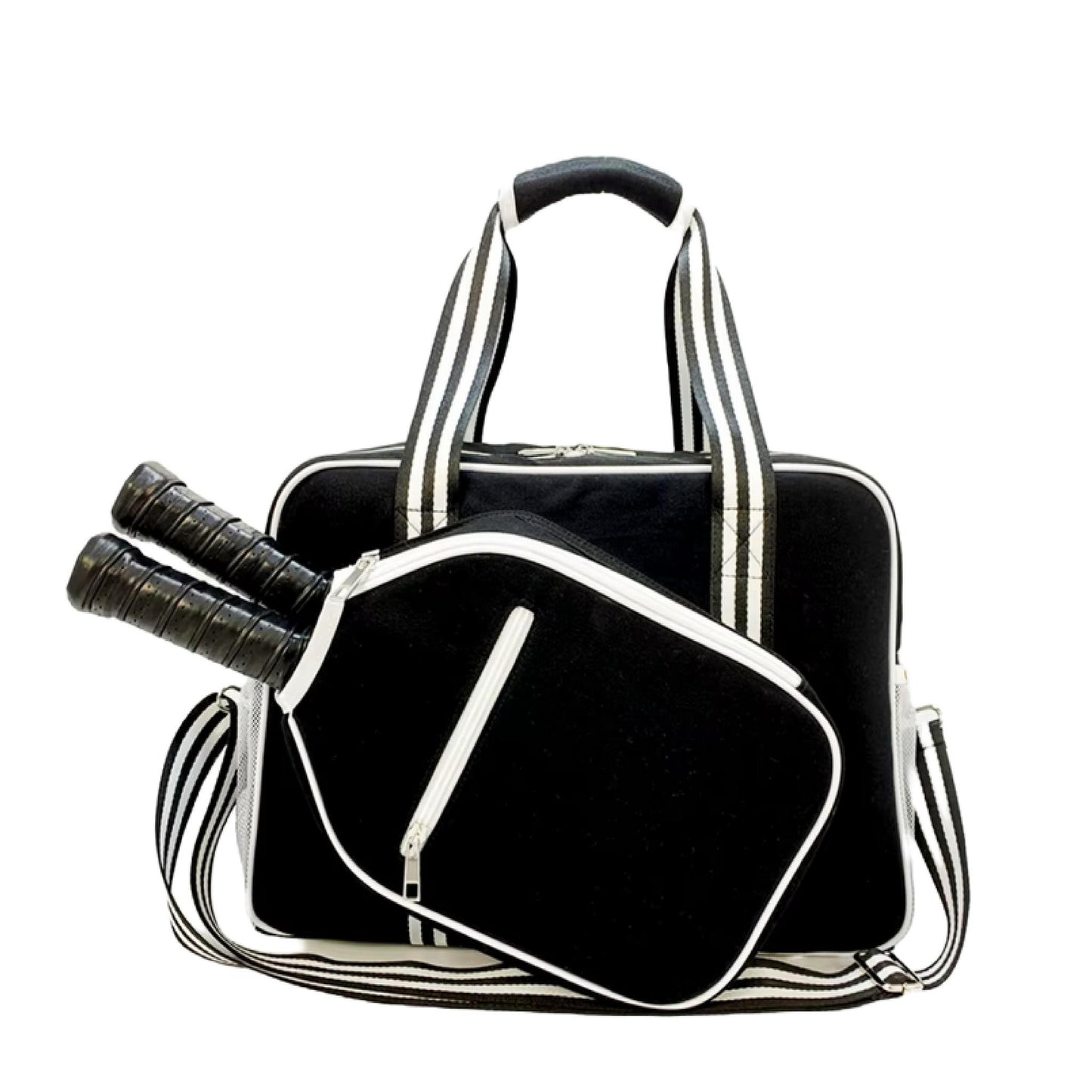 "Nightshade" Black with White Trim Pickleball Bag (Free Customization) | Pickleball Sports Bag | Medium Size Court Bag