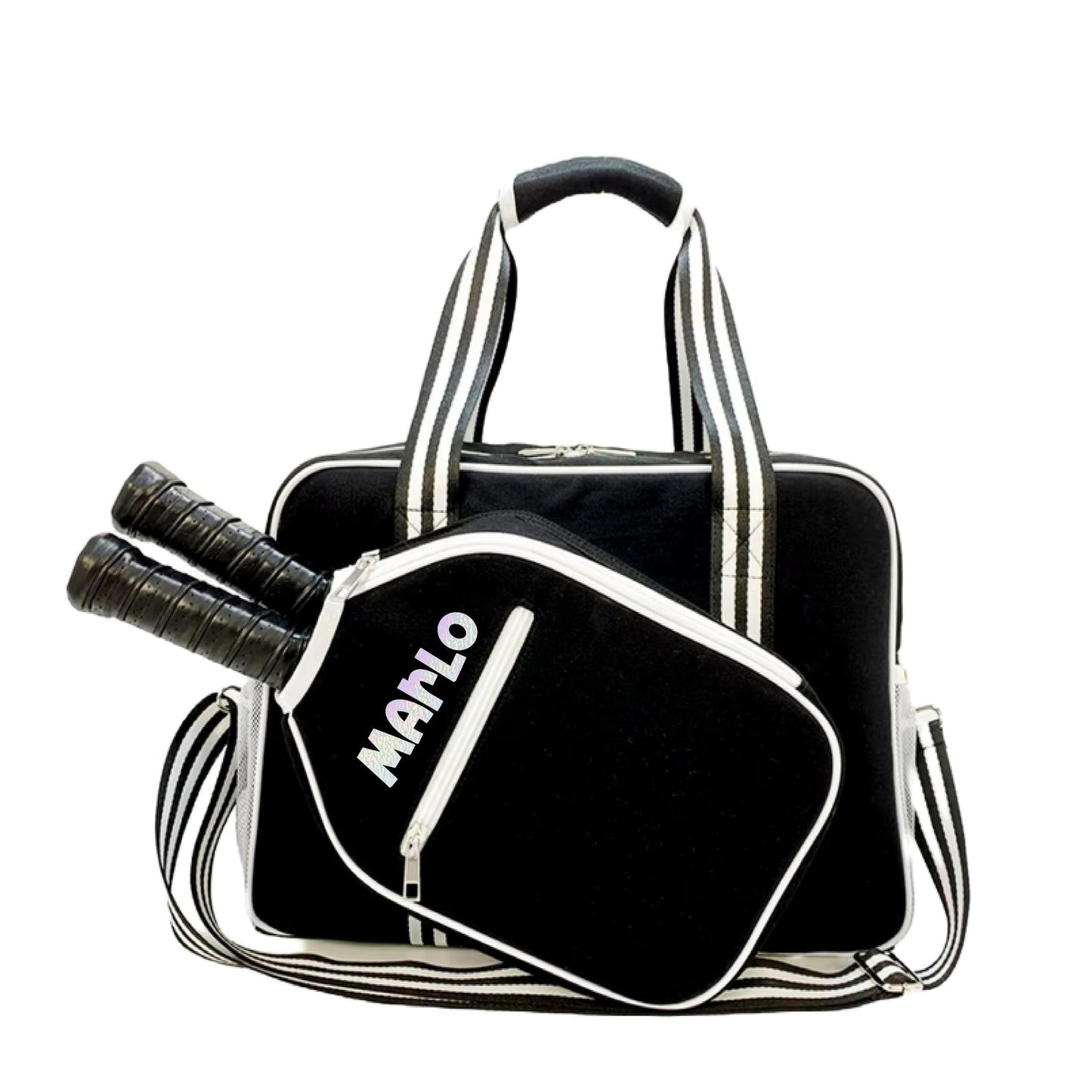 "Nightshade" Black with White Trim Pickleball Bag (Free Customization) | Pickleball Sports Bag | Medium Size Court Bag