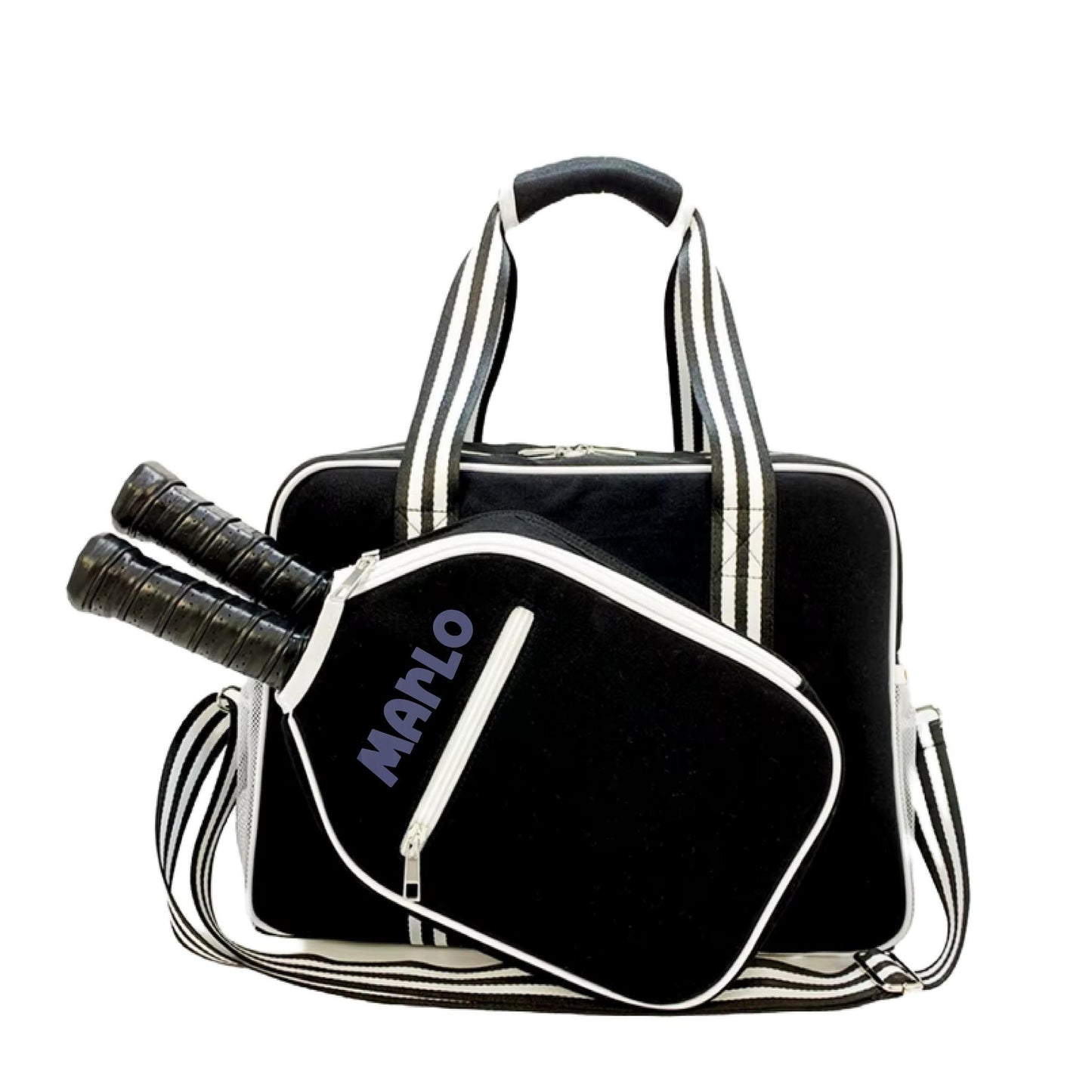 "Nightshade" Black with White Trim Pickleball Bag (Free Customization) | Pickleball Sports Bag | Medium Size Court Bag