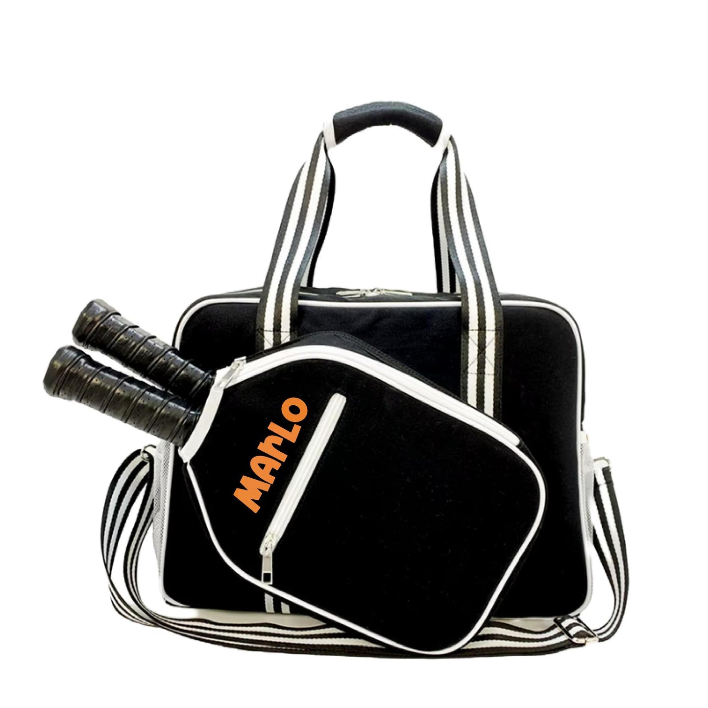 "Nightshade" Black with White Trim Pickleball Bag (Free Customization) | Pickleball Sports Bag | Medium Size Court Bag