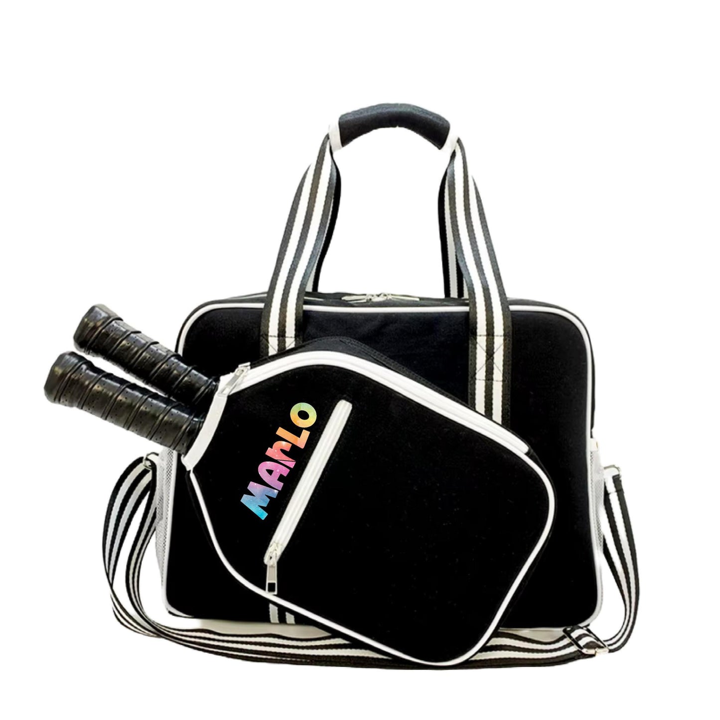 "Nightshade" Black with White Trim Pickleball Bag (Free Customization) | Pickleball Sports Bag | Medium Size Court Bag