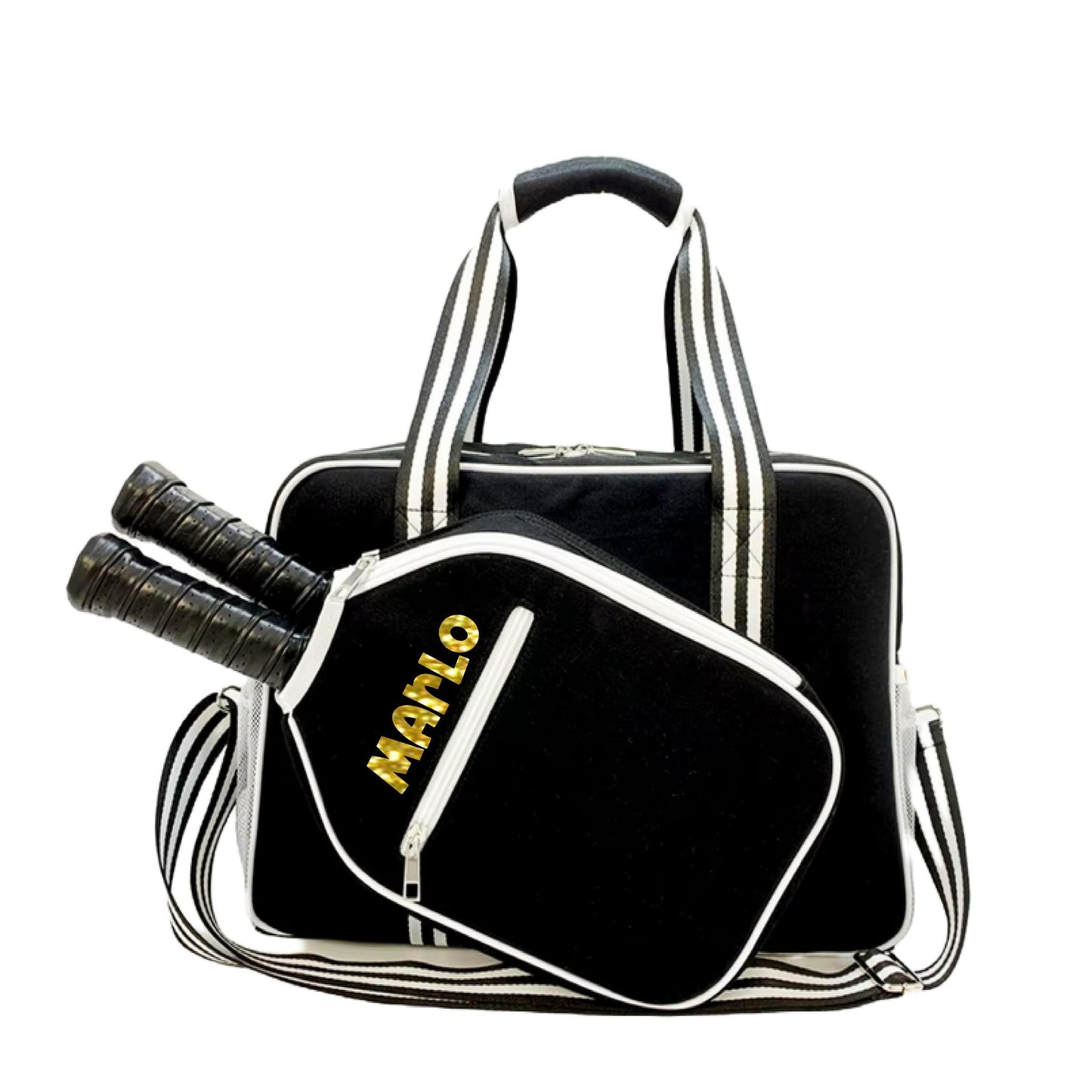 "Nightshade" Black with White Trim Pickleball Bag (Free Customization) | Pickleball Sports Bag | Medium Size Court Bag