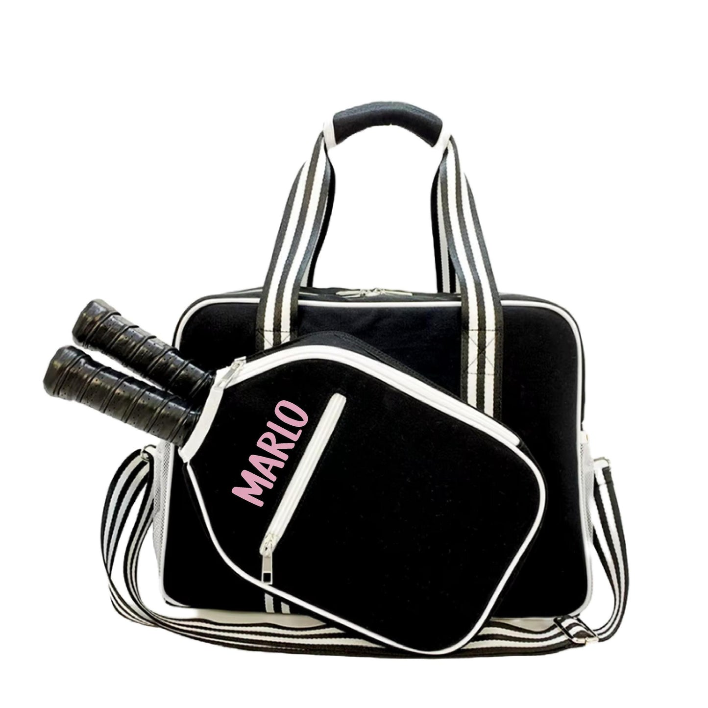 "Nightshade" Black with White Trim Pickleball Bag (Free Customization) | Pickleball Sports Bag | Medium Size Court Bag