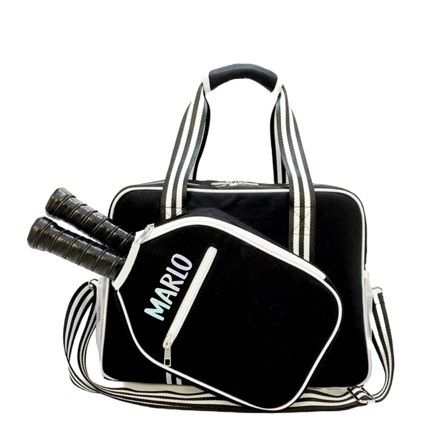 "Nightshade" Black with White Trim Pickleball Bag (Free Customization) | Pickleball Sports Bag | Medium Size Court Bag