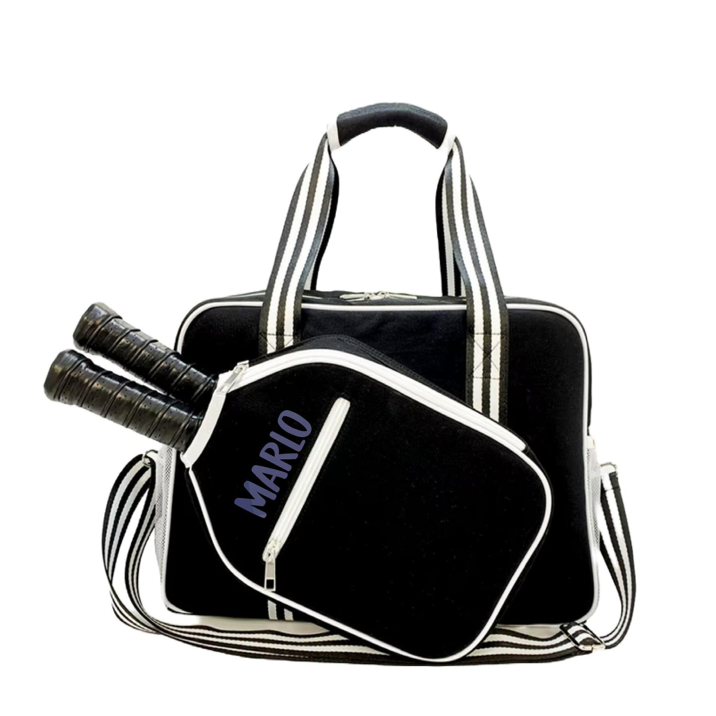 "Nightshade" Black with White Trim Pickleball Bag (Free Customization) | Pickleball Sports Bag | Medium Size Court Bag