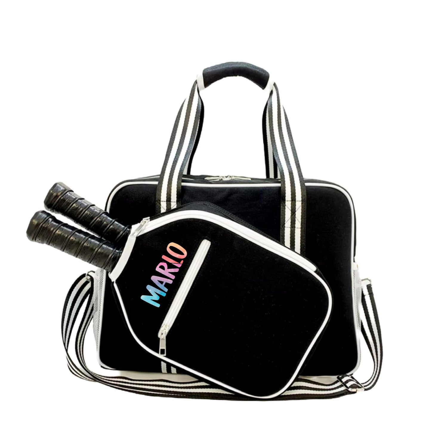 "Nightshade" Black with White Trim Pickleball Bag (Free Customization) | Pickleball Sports Bag | Medium Size Court Bag