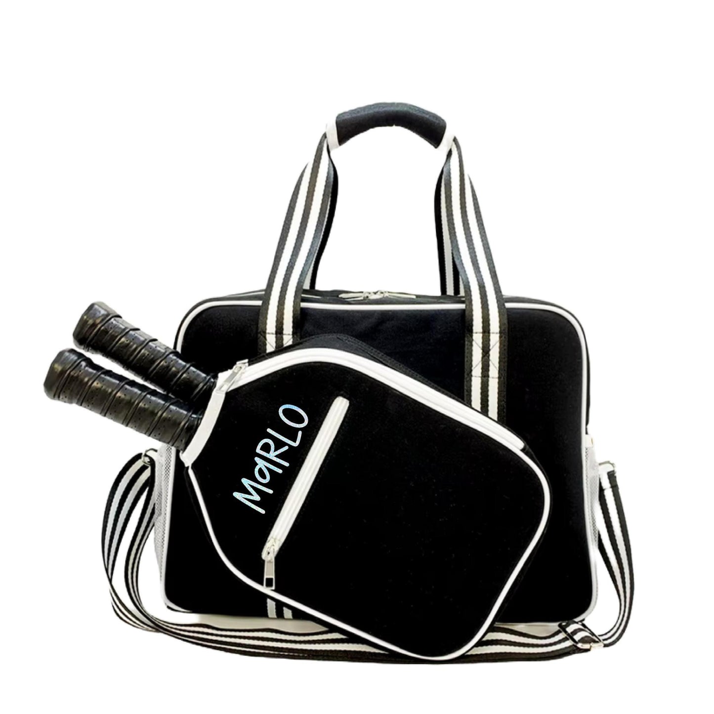 "Nightshade" Black with White Trim Pickleball Bag (Free Customization) | Pickleball Sports Bag | Medium Size Court Bag