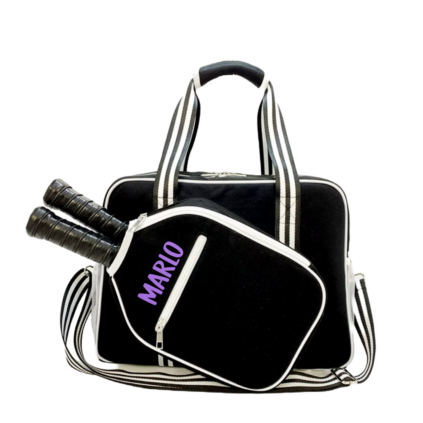 "Nightshade" Black with White Trim Pickleball Bag (Free Customization) | Pickleball Sports Bag | Medium Size Court Bag