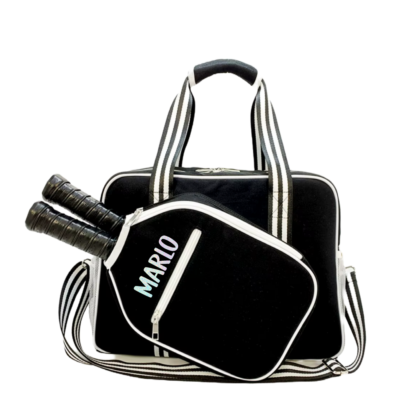 "Nightshade" Black with White Trim Pickleball Bag (Free Customization) | Pickleball Sports Bag | Medium Size Court Bag