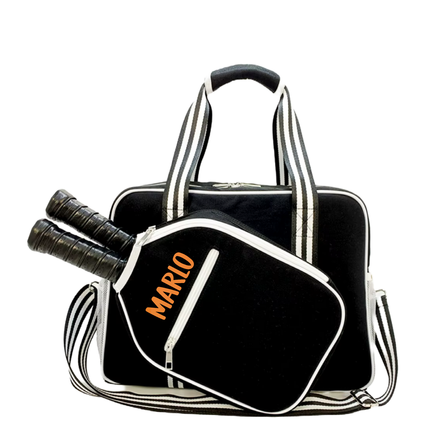 "Nightshade" Black with White Trim Pickleball Bag (Free Customization) | Pickleball Sports Bag | Medium Size Court Bag